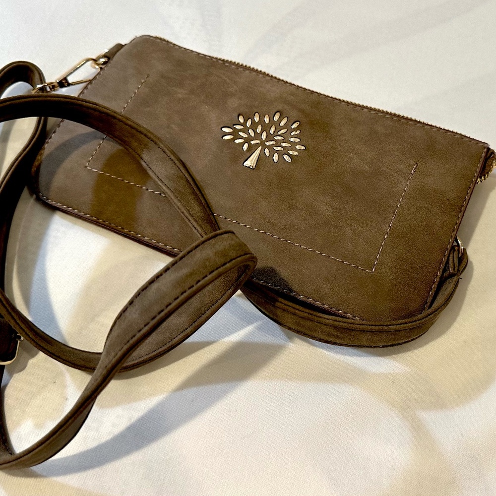Mulberry Brown Suede Clutch Crossbody Bag